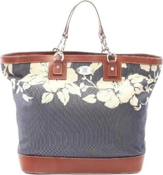 Celine Pre-owned Tote Bags, female, Blue, Size: ONE SIZE Pre-owned Floral Denim Leather Tote Bag