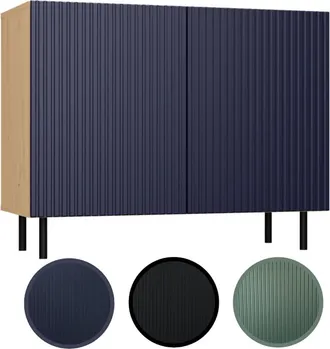 OEM C&oacute;moda Artesanal De Roble/azul Marino Con Frentes Ranurados, 2 Puertas, Patas Met&aacute;licas Y Sistema De Apertura A Presi&oacute;n