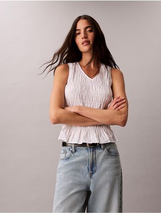 Calvin Klein Jeans Calvin Klein Womens Cotton Poplin Sleeveless Top - White - L