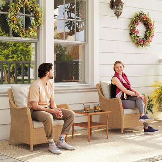 OUTSUNNY 2 Pieces Rattan Garden Chairs, Cushioned Rattan Chairs, Beige | Size: 2 Pack
