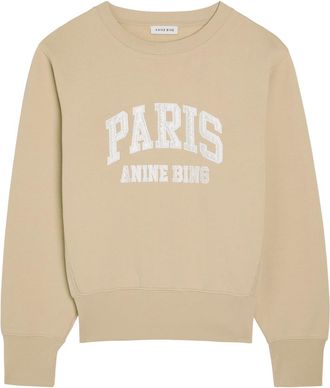 Anine Bing Harry Shrunken Logo-appliqu&eacute;d Cotton Sweatshirt - Beige - S (UK8-10 / S)
