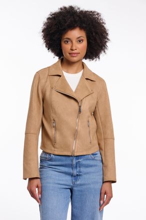 Rino&Pelle Bikerjacke RINO & PELLE INE, Damen, Gr. 34, burlywood, Web, Obermaterial: 92% Polyester, 8% Elasthan, unifarben, normal h&uuml;ftbedeckend, V-Ausschnitt, J