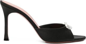 Amina Muaddi Lupita 95 Satin Heeled Mules - Dames - Muiltjes - Zwart - 38 EU - Leer - Schoenen