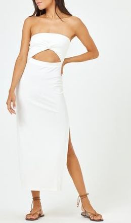 L*Space Kierra Cutout Strapless Rib Cover-Up Dress in Cream at Nordstrom Rack, Size X-Large