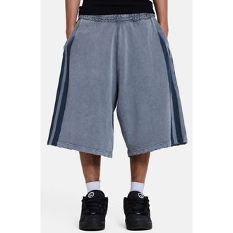 Jaded London Distressed Washed Side Stripe Monster Sweat Shorts in Charcoal at Nordstrom, Size Xx-Large