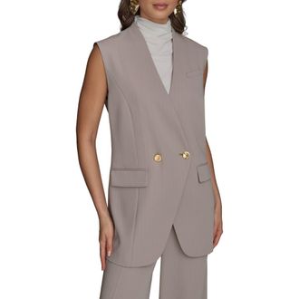DKNY Pinstripe Double Breasted Vest in Cobblestone/Cream at Nordstrom, Size 2