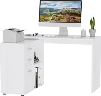 HOMCOM Homcom - Scrivania Angolare Con Cassettiera E Scaffale Per Ufficio E Casa Bianco