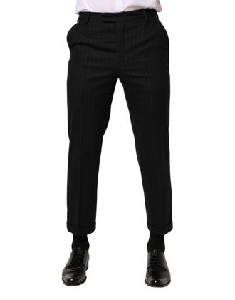 Dolce & Gabbana Black Stripes Wool Dress Formal Trouser Mens Pants
