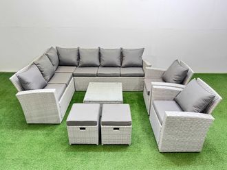 Fimous 10 Seater Corner Sofa Sets with Coffee Table Chair 2 Small Stool in Light Grey