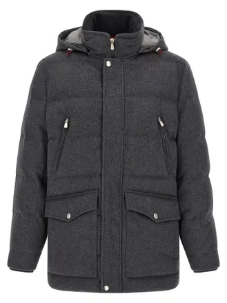 Brunello Cucinelli Grey Solid Hooded Jacket
