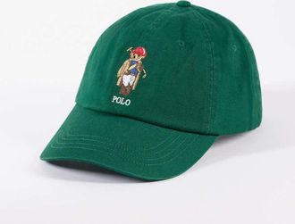 Polo Ralph Lauren Cappello con visiera verde bosco con orsetto ricamato-Blu navy