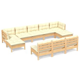 vidaXL Muebles De Jard&iacute;n 10 Piezas Cojines Madera De Pino Color Crema Vidaxl