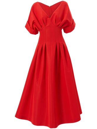 Carolina Herrera Midi-jurk met gesmockt detail - Rood