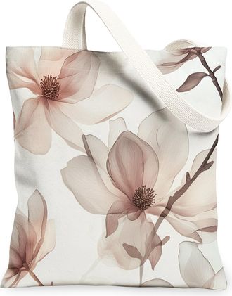 Generic Spring Luxury Magnolia Canvas Tote Bag for Shopping 13x15, Cute Floral Wildflower Reusable Grocery Print Bag for Women, Flower Simple Beach Aesthetic 