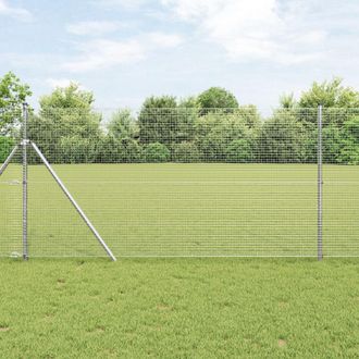 Berkfield Home Welded Wire Fence with 7 Posts 1.2x10 m Galvanised Steel in Silver