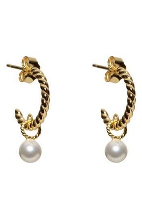 Argento Vivo Rope Textured Faux Pearl Drop Huggie Hoop Earrings in Gold at Nordstrom Rack