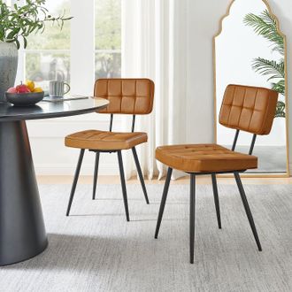 Furniturebox Braxton 2x Tan Faux Leather Black Leg Dining Chair
