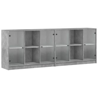 Berkfield Home Bookcase with Doors Concrete Grey 204x37x75 cm Engineered Wood | Size: 204 x 37 x 75 cm