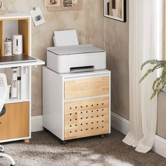 SoBuy Mobile Office Storage Cabinet - Dual-Drawer with Castors in White