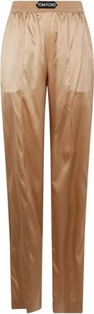 Tom Ford Stijlvolle Geweven Broek - Dames - Straight fit broeken - Beige - L - Satijn - Broeken