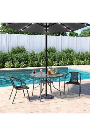 Living and Home 2 Person Patio Garden Dining Set With Umbrella in Black