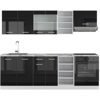 Vicco Mueble De Cocina R-line, Negro Brillo Intenso, 240 Cm, Et M&aacute;rmol