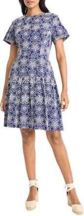 Maggy London Floral Short Sleeve Minidress in Ivory/Blue at Nordstrom Rack, Size 14