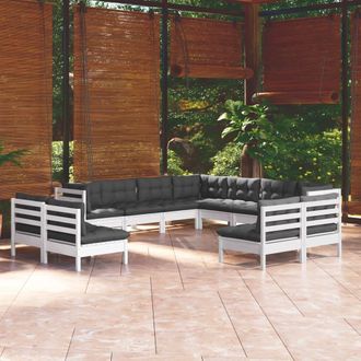 vidaXL Muebles De Jard&iacute;n 11 Pzas Y Cojines Blanco Madera Maciza Pino Vidaxl