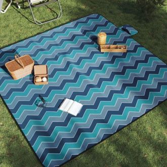 OEM Manta De Picnic Plegable Azul Con Estampado De Olas, 200x200cm, Terciopelo