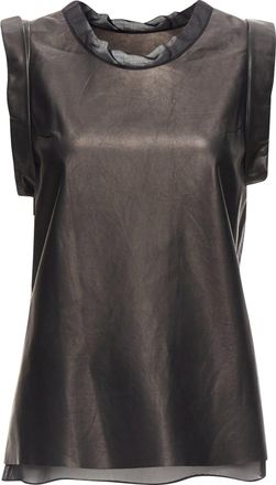 3.1 Phillip Lim Leather Sheer Silk Trim Folded Sleeves Tunic Top