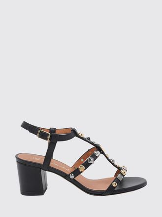 Via Roma 15 Studded Leather T-Strap Sandals with Mid-Block Heel