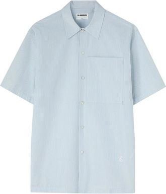 Jil Sander Gestreept katoenen overhemd - Heren - Korte mouwen Overhemden - Blauw - L - Katoen - Overhemden