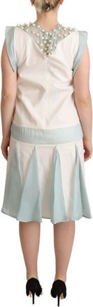 Grinko Womens Multicolor Faux Pearl Sleeveless Shift Midi Dress Cotton