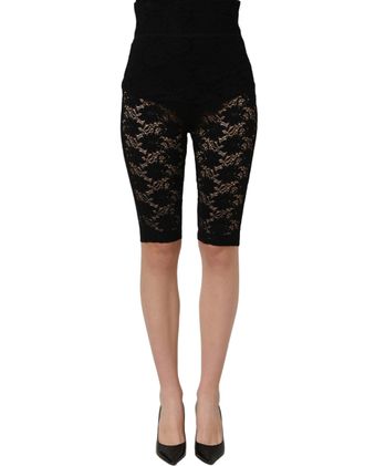 Dolce & Gabbana High-Waist Sheer Floral Lace Shorts - Black