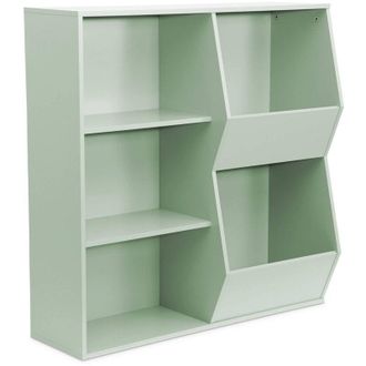Sweeek Childrens storage unit, 3 shelves and 2 storage spaces, Tobias, Green, 80x23.8x82.5 cm