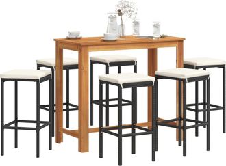vidaXL Mesa Y Taburetes De Jard&iacute;n 7 Pzas Madera Acacia Rat&aacute;n Pe Negro Vidaxl
