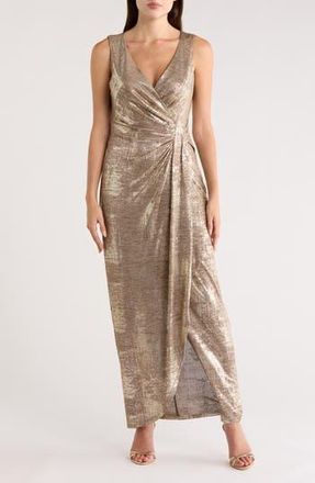 Connected Foiled Jersey Dress in Flax at Nordstrom Rack, Size 10