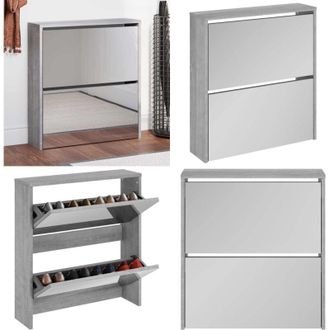 vidaXL Scarpiera con Specchio a 2 Livelli Grigio sonoma 63x17x67 cm - Scarpiera con specchio - Scarpiera moderna