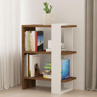 Dmora Libreria Netro, Biblioteca 3 Ripiani, Installazione Libera, Sfumatura Colore Struttura Noce, 52x25x70h Cm Bianco