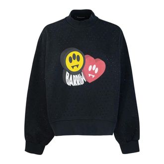 Barrow Zwarte trui met strassprint - Dames - Sweatshirts - Zwart - XS - Katoen - Hoodies & sweatvesten