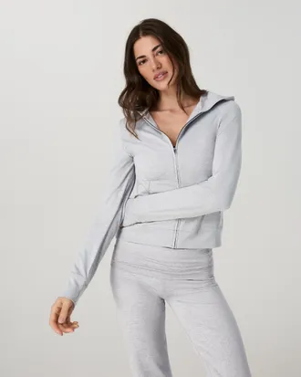 Vuori Clothing Halo Mini Full Zip Hoodie - Long | Pale Grey Heather | XS, Size Extra Small