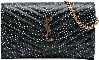 Saint Laurent 2020 Quilted Chevron Calfskin Polka Dot Monogram Envelope Chain Wallet crossbody bag - Nero