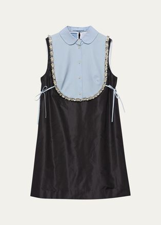 Prada Embellished Taffeta Collared Mini Dress