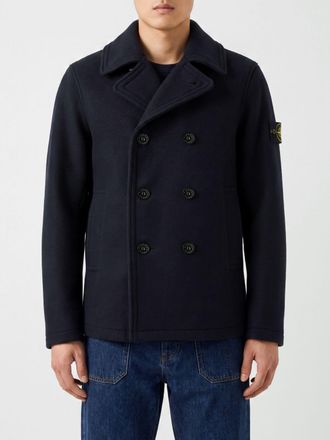 Stone Island Double-Breasted Wool Peacoat with Compass Logo Patch
