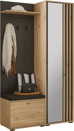 CARRYHOME Garderobe, Schwarz, Eiche Artisan, Glas, Holzwerkstoff, 5-teilig, 114x197x40 cm, Garderobe, Garderoben-Sets & Garderoben-Serien