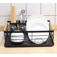 OEM Escurridor De Platos Con Bandeja De Goteo Y Recolector De Cubiertos, Color Negro, 42 X 30 X 15 Cm - Crezuo
