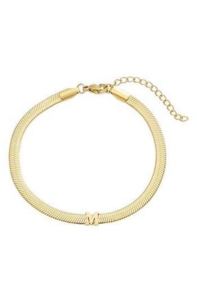 Adornia 18k Gold Plated Initial Herringbone Chain Bracelet in Gold-M at Nordstrom Rack