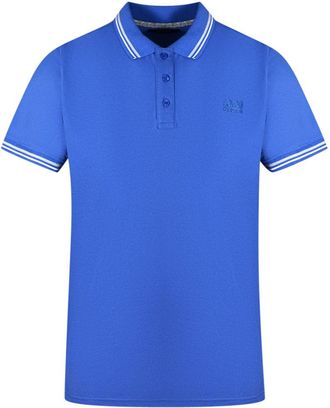 Cavalli Mens Twinned Tipped Collar Blue Polo Shirt Cotton - Size X-Large
