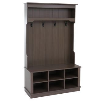 Hhg Aparador Hhg-661, Aparador De Pasillo De Madera Con Banco, 4 Ganchos, Compartimento De Almacenamiento Y Estante De Melamina, 170 X 100 X 39 Cm, Acabad