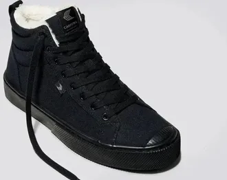 Cariuma Womens Cariuma OCA Therma High Sneaker Black Suede Shearling Shoes HAWK1769